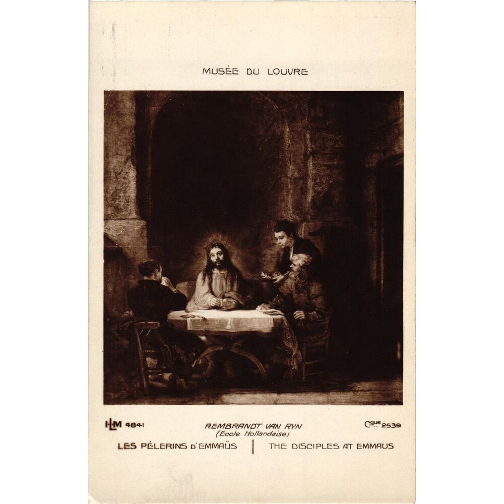Rembrandt Van Ryn Disciples At Emmaus Postcard Musée Du Louvre Vintage